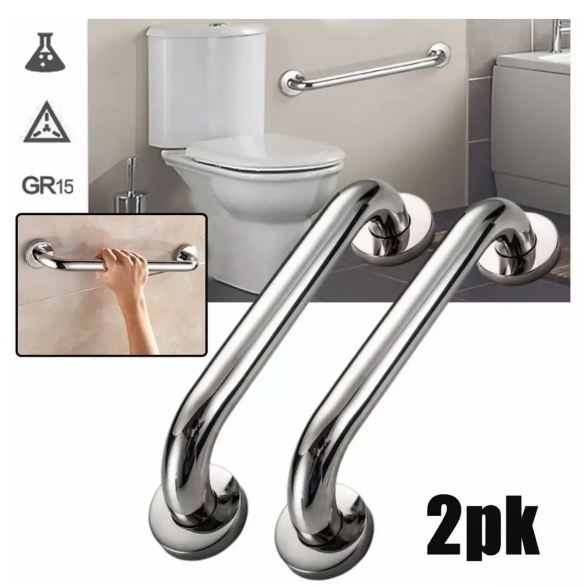 AIZO - 40cm 2 Barra Seguridad Manilla Inoxidable Ducha Bañera Ducha 40cm