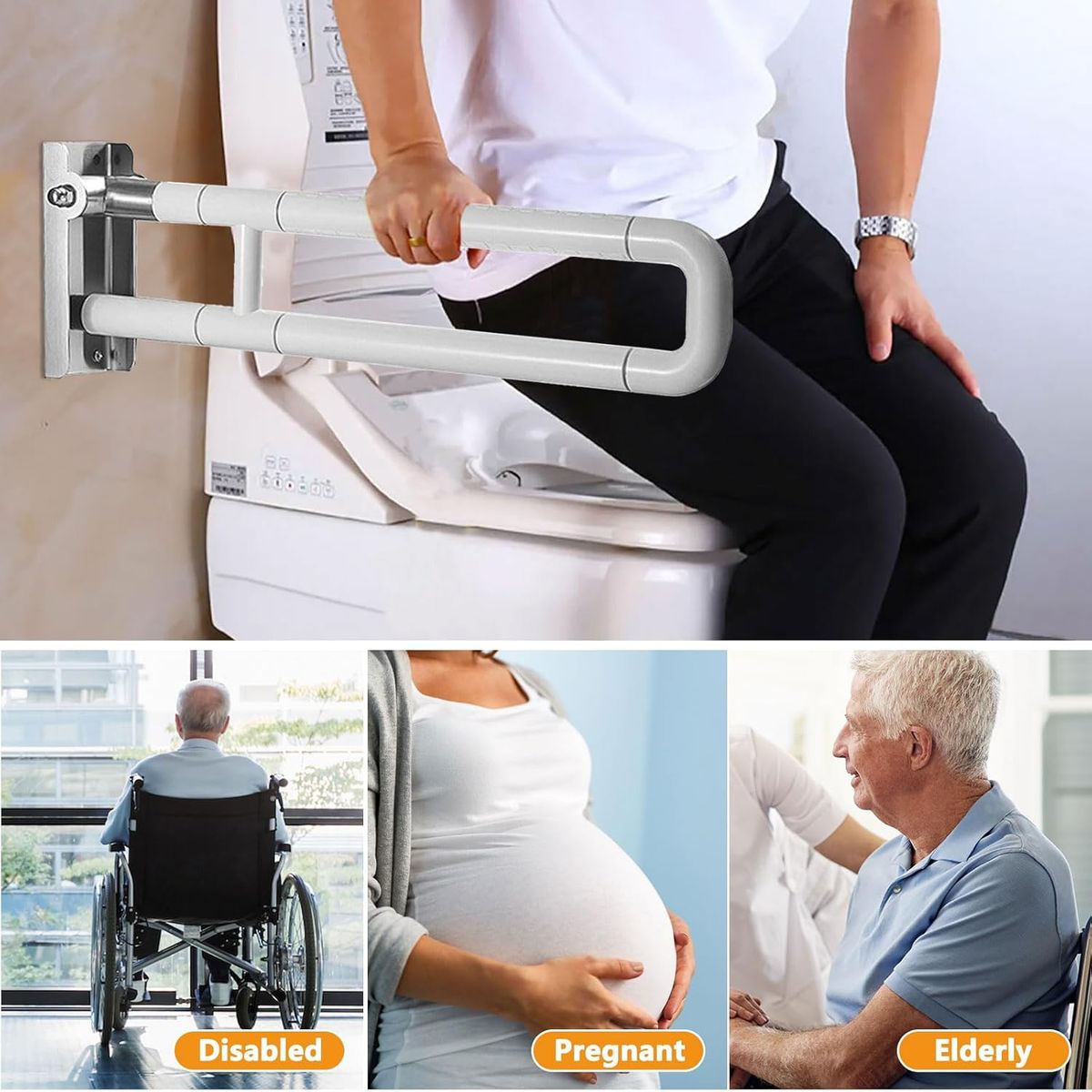 AIZO - Barra Reforzado Inoxidable Baño Plegable Para Discapacitados