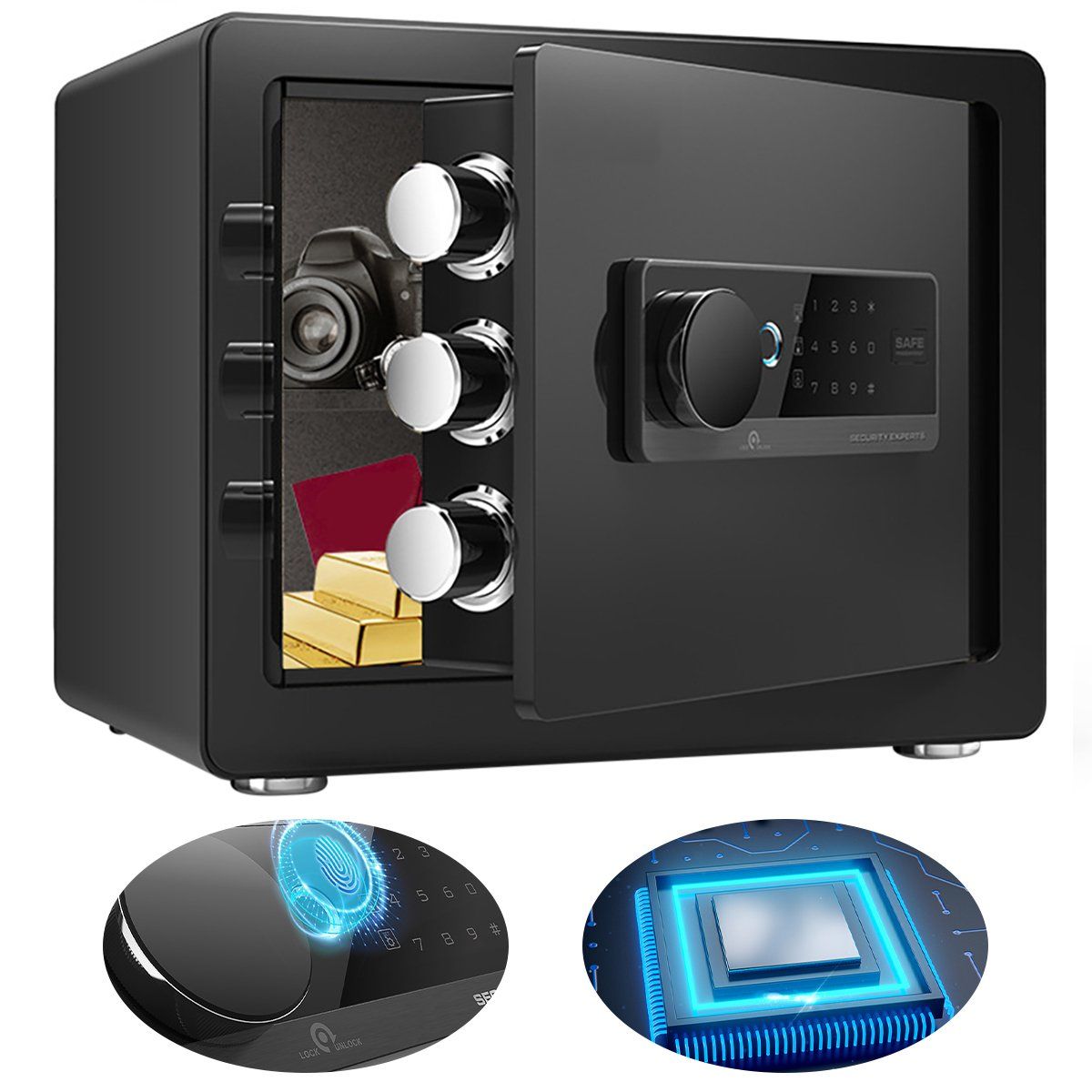 AIZO - Caja Fuerte Seguridad Hogar Táctil Dactilar Acero Unibody