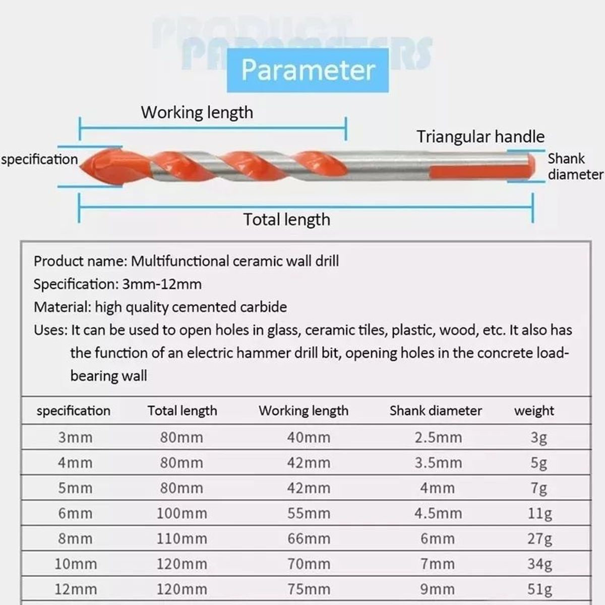 KUANGYE - 7 Brocas Hss Carburo Para Marmol Concreto Vidrio Madera