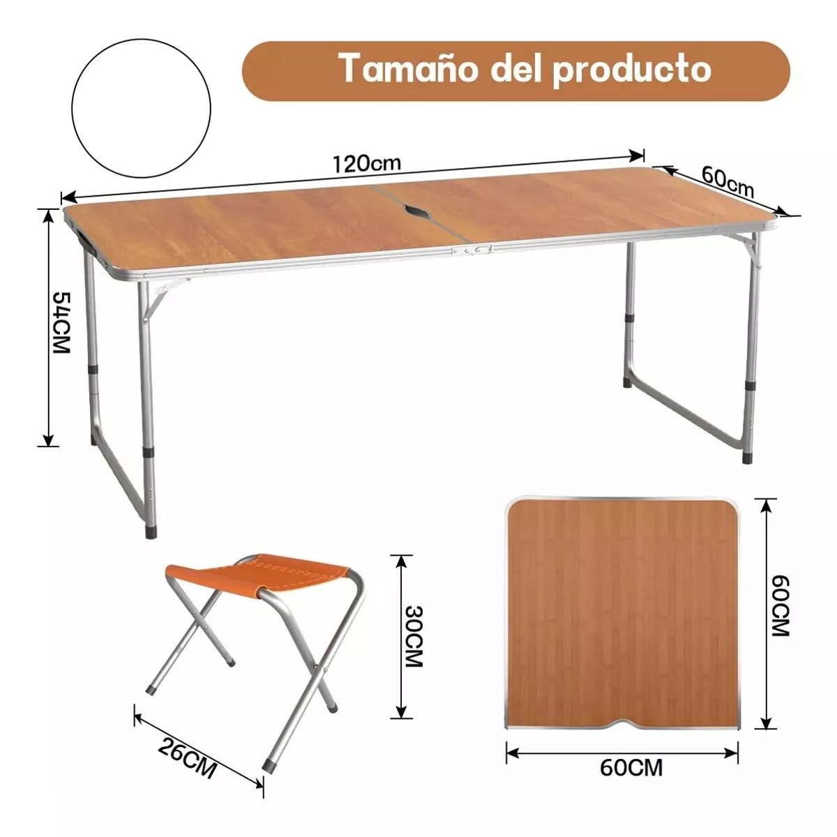 AIZO - Mesa Plegable Tipo Portafolio 1.20 M Con 4 Sillas Portátiles