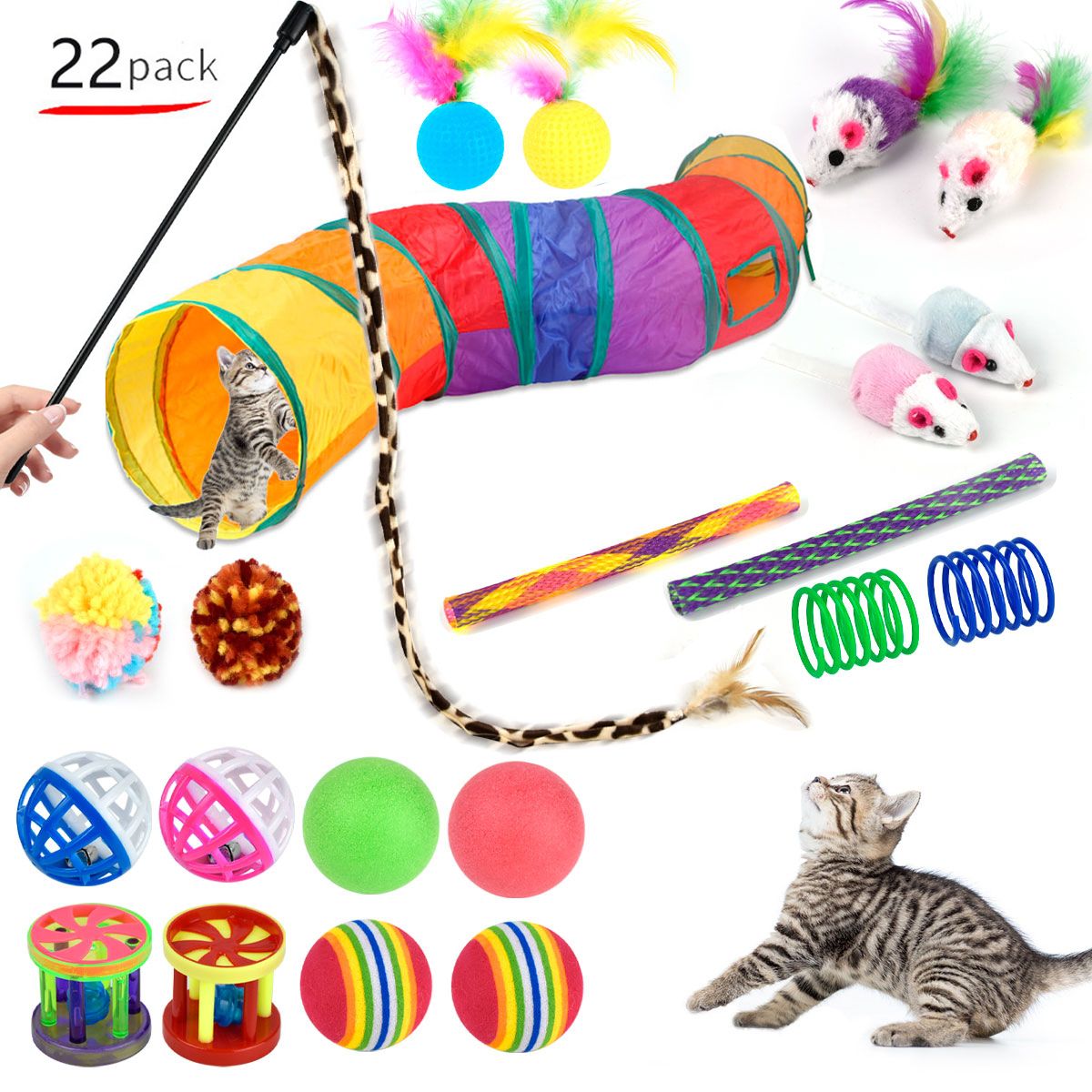 AIZO - S Juguetes Para Gatos Juego Tubo De Túnel 22pcs Bola Ratone