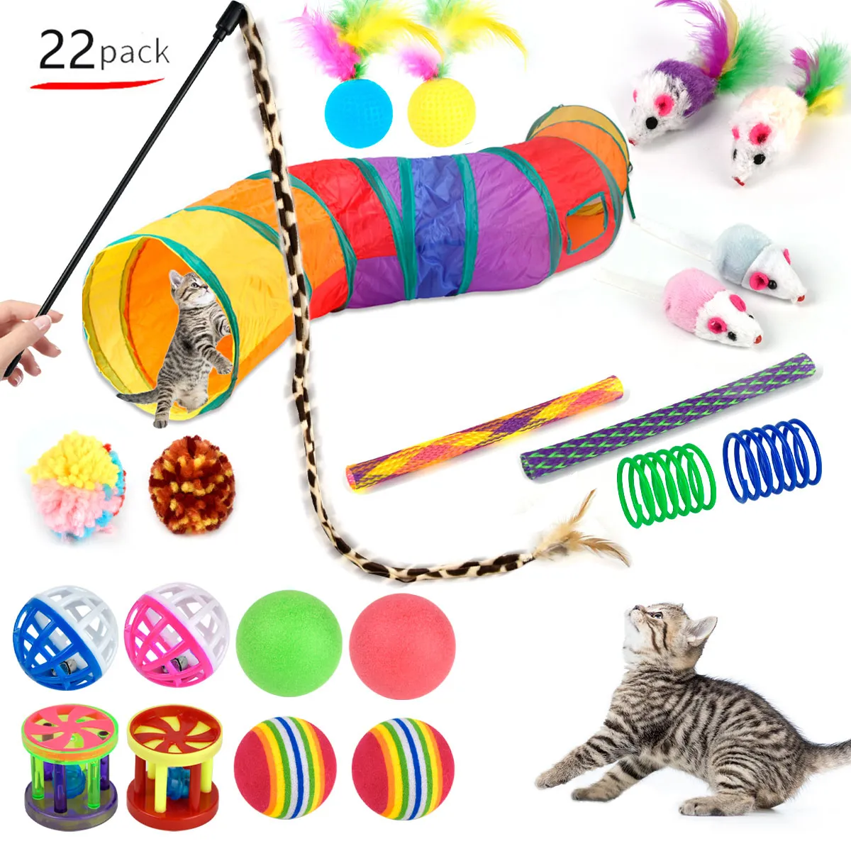 AIZO - S Juguetes Para Gatos Juego Tubo De Túnel 22pcs Bola Ratone