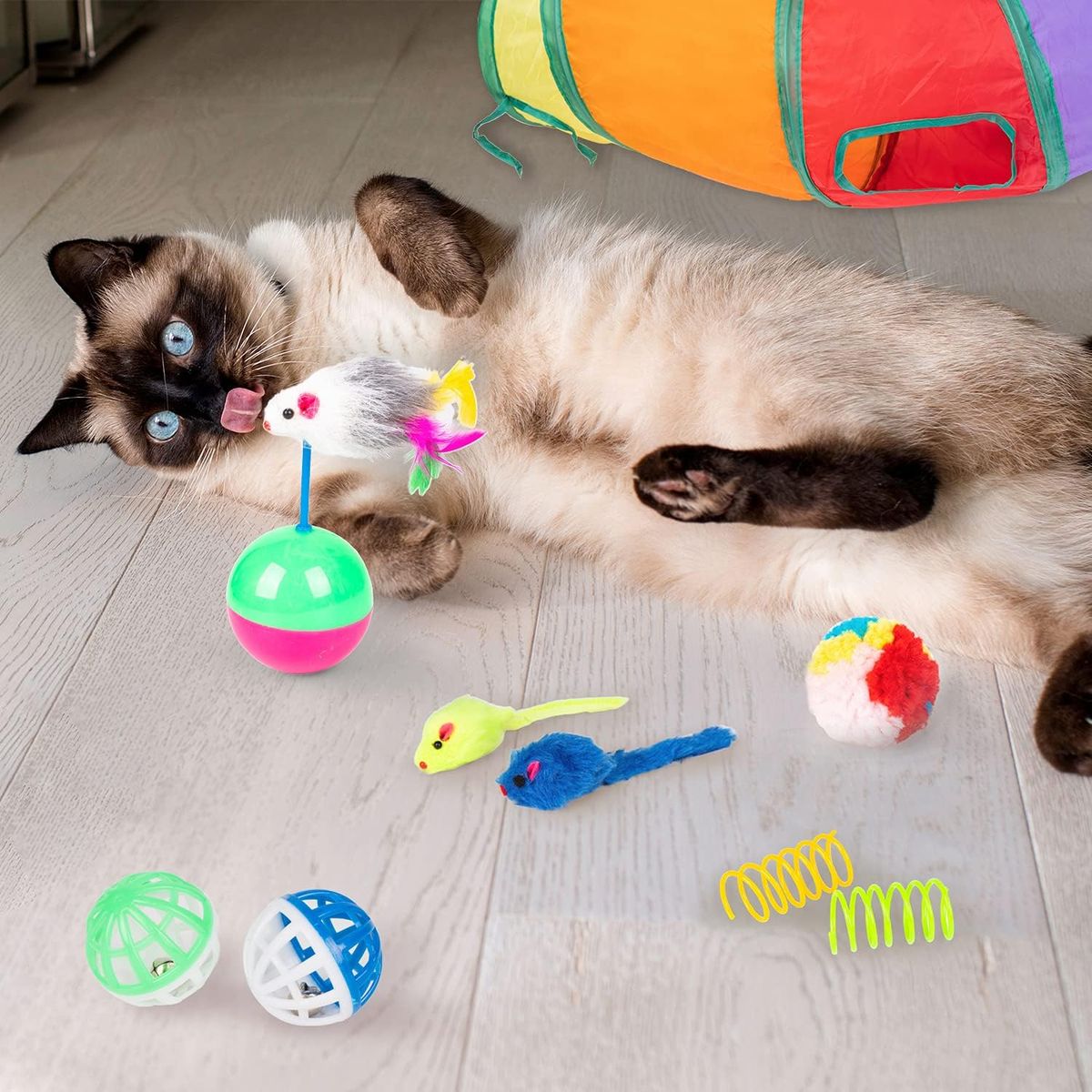 AIZO - S Juguetes Para Gatos Juego Tubo De Túnel 22pcs Bola Ratone