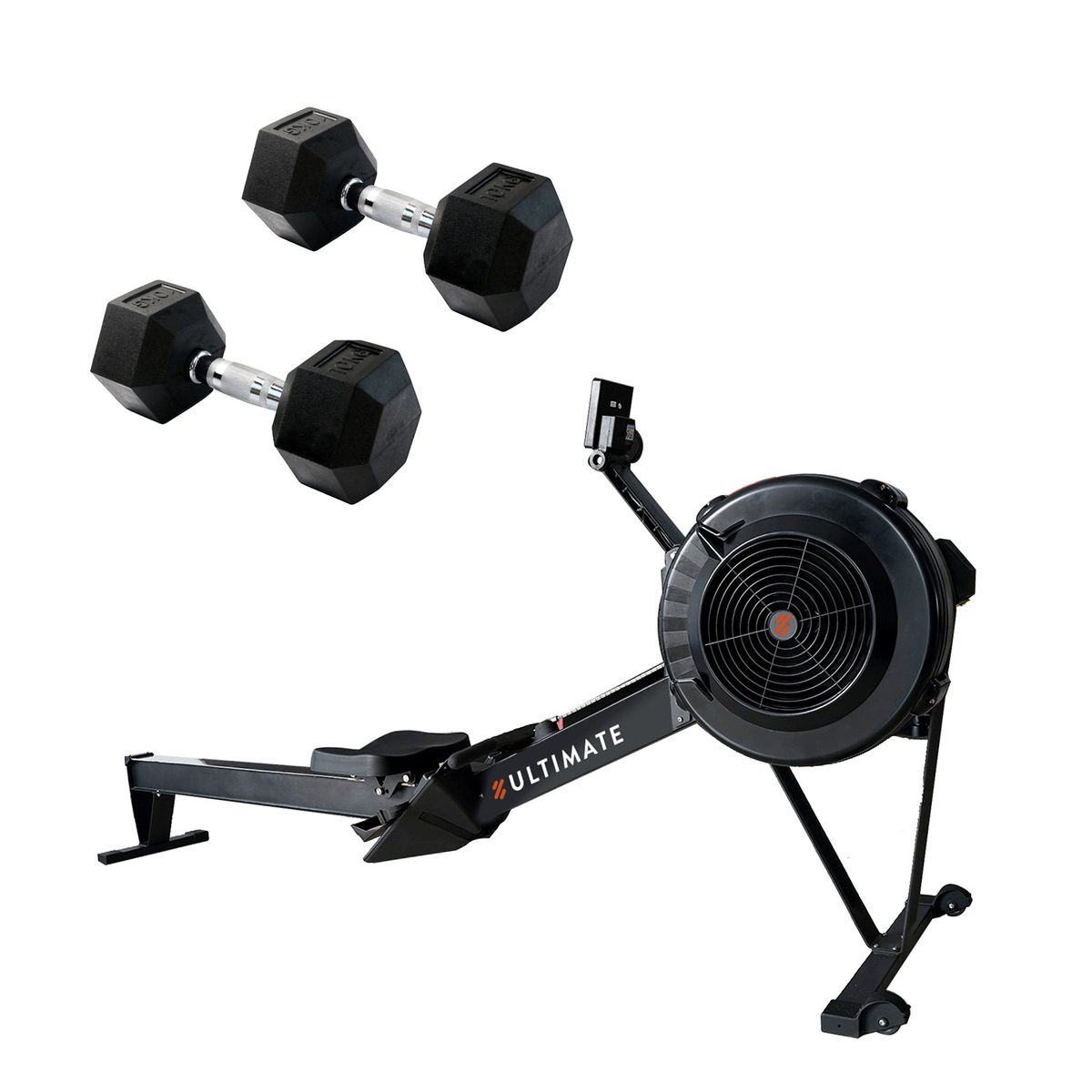 ULTIMATE FITNESS - BOGADORA MÁQUINA REMO AIR X300 + 2 MANCUERNA HEXAGONAL 10 KG