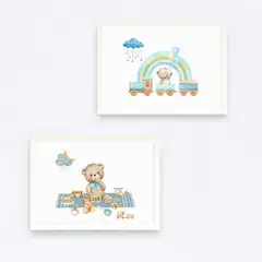 DECORACION PAJARITO - Set cuadros infantiles vintage osos jugando