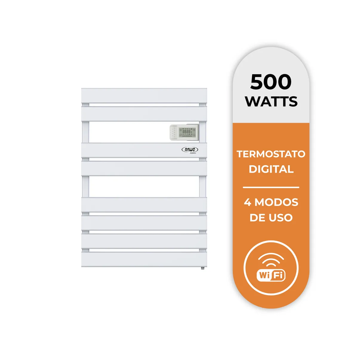 ANWO - Secador de Toallas Electrico Plano Blanco de 500W Con Wifi Anwo