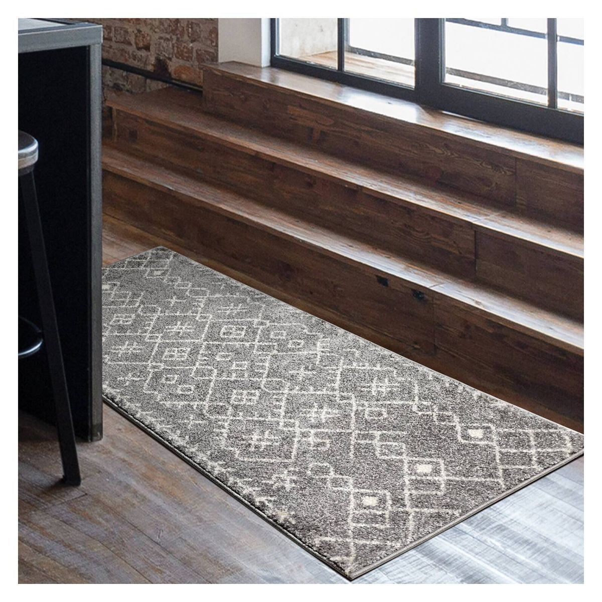 MODA ALFOMBRAS - Bajada de cama florida gris 50 x 120 cm