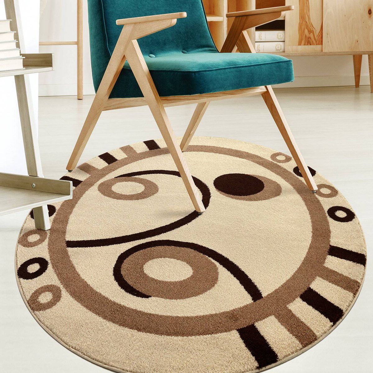 MODA ALFOMBRAS - Alfombra redonda florida beige 160 x 160 cm