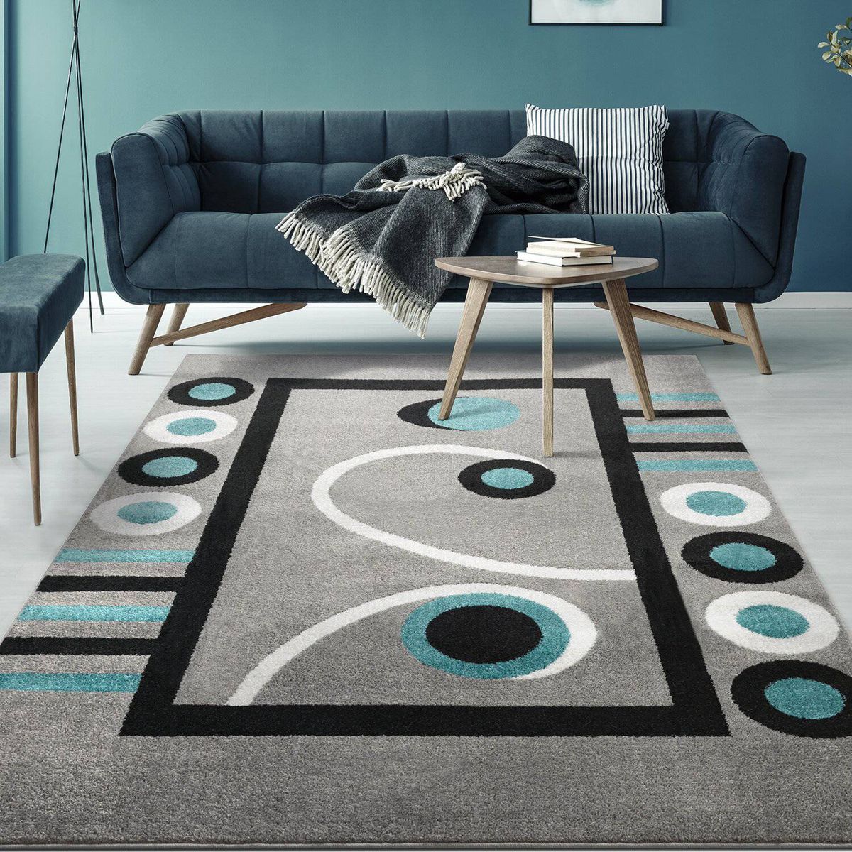 MODA ALFOMBRAS - Alfombra florida azul 120 x 180 cm