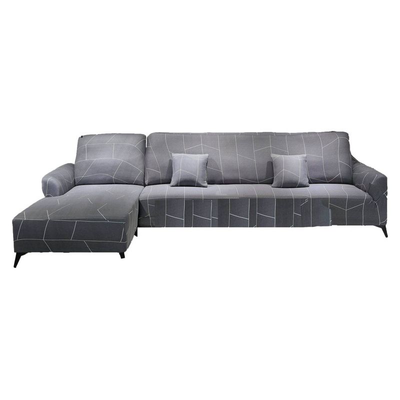 MODA ALFOMBRAS - Funda para sofa forma en l  gris líneas