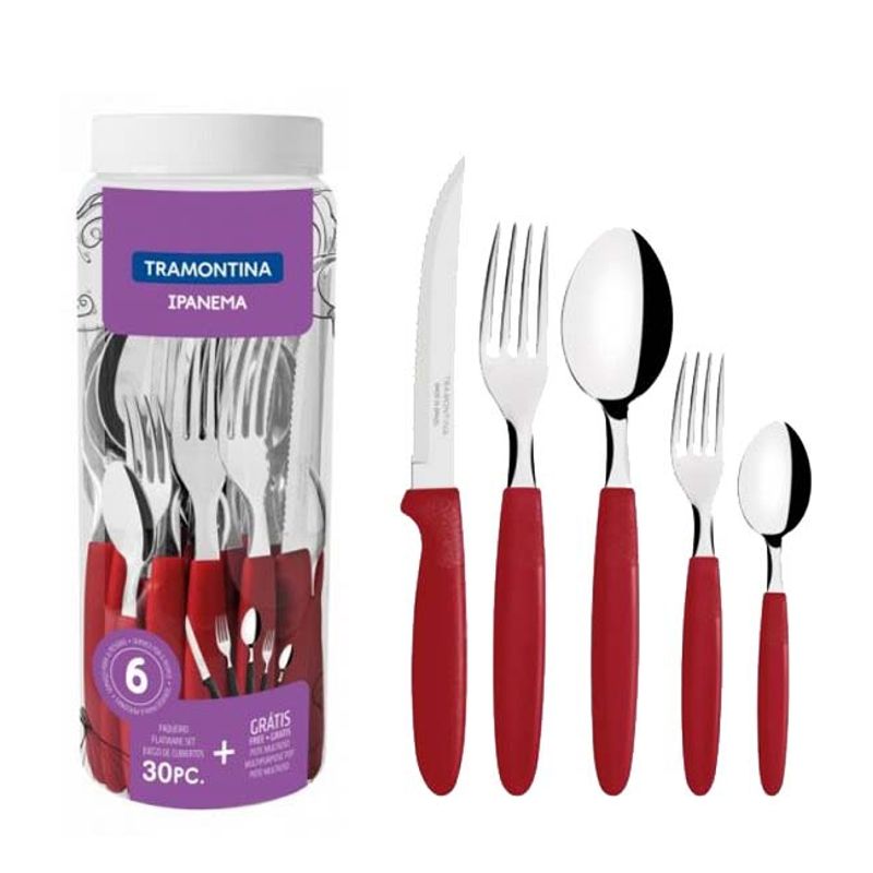 TRAMONTINA - Tramontina Ipanema Rojo Juego Cubiertos 30 PZAS