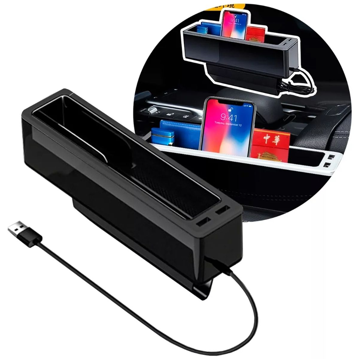 GENERICO - Organizador De Vehículo Con Puertos USB De Asiento Copiloto