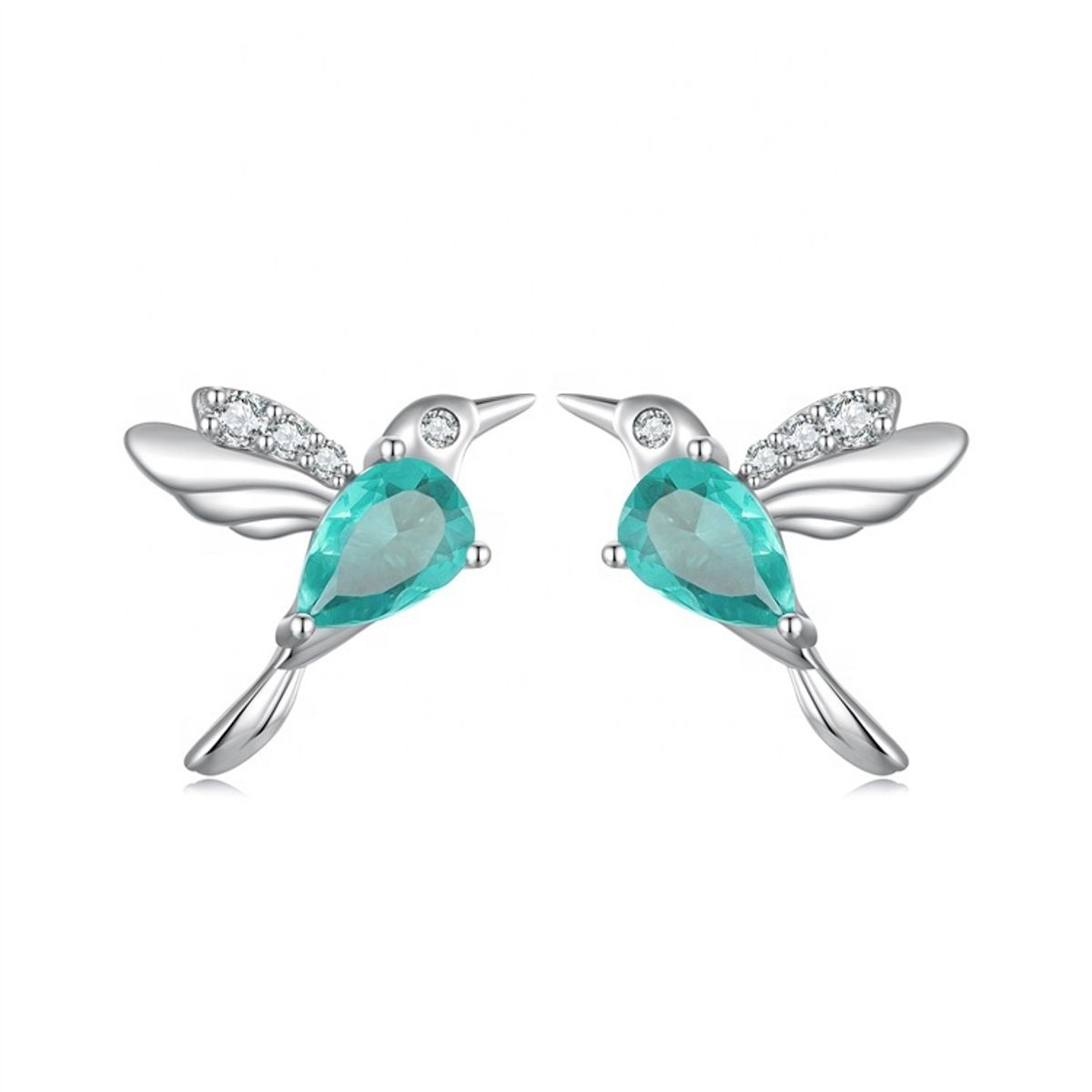 GENERICO - Aros colibrí verde plata 925 mujer joya juvenil