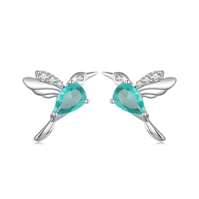 GENERICO - Aros colibrí verde plata 925 mujer joya juvenil