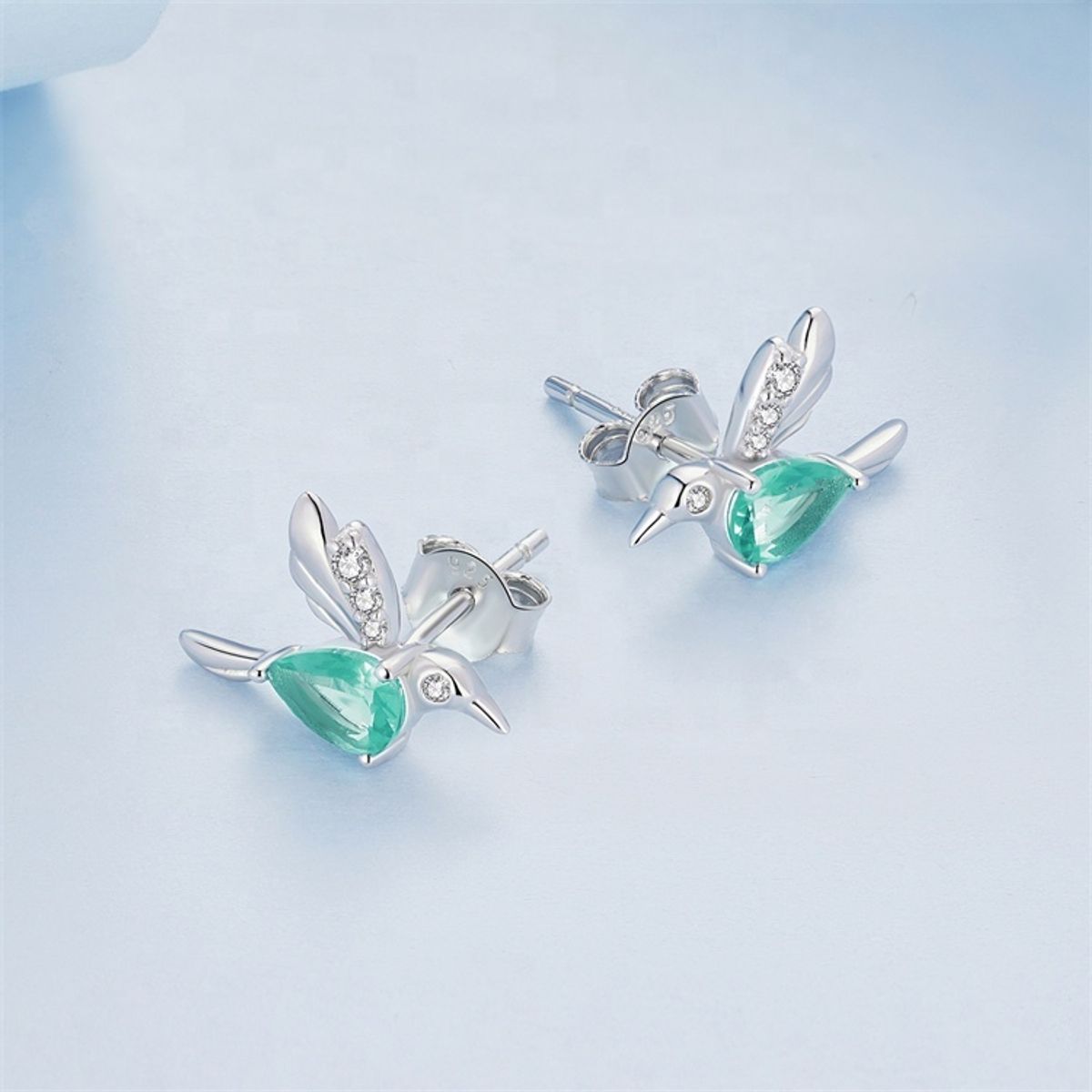 GENERICO - Aros colibrí verde plata 925 mujer joya juvenil