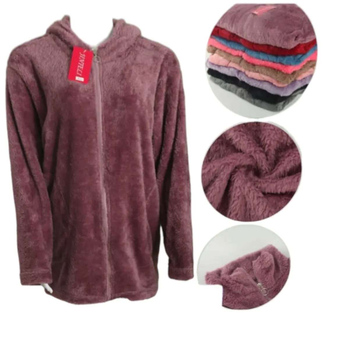 AGW - Pack 3 Polerones Mujer Capucha Corderito Largo