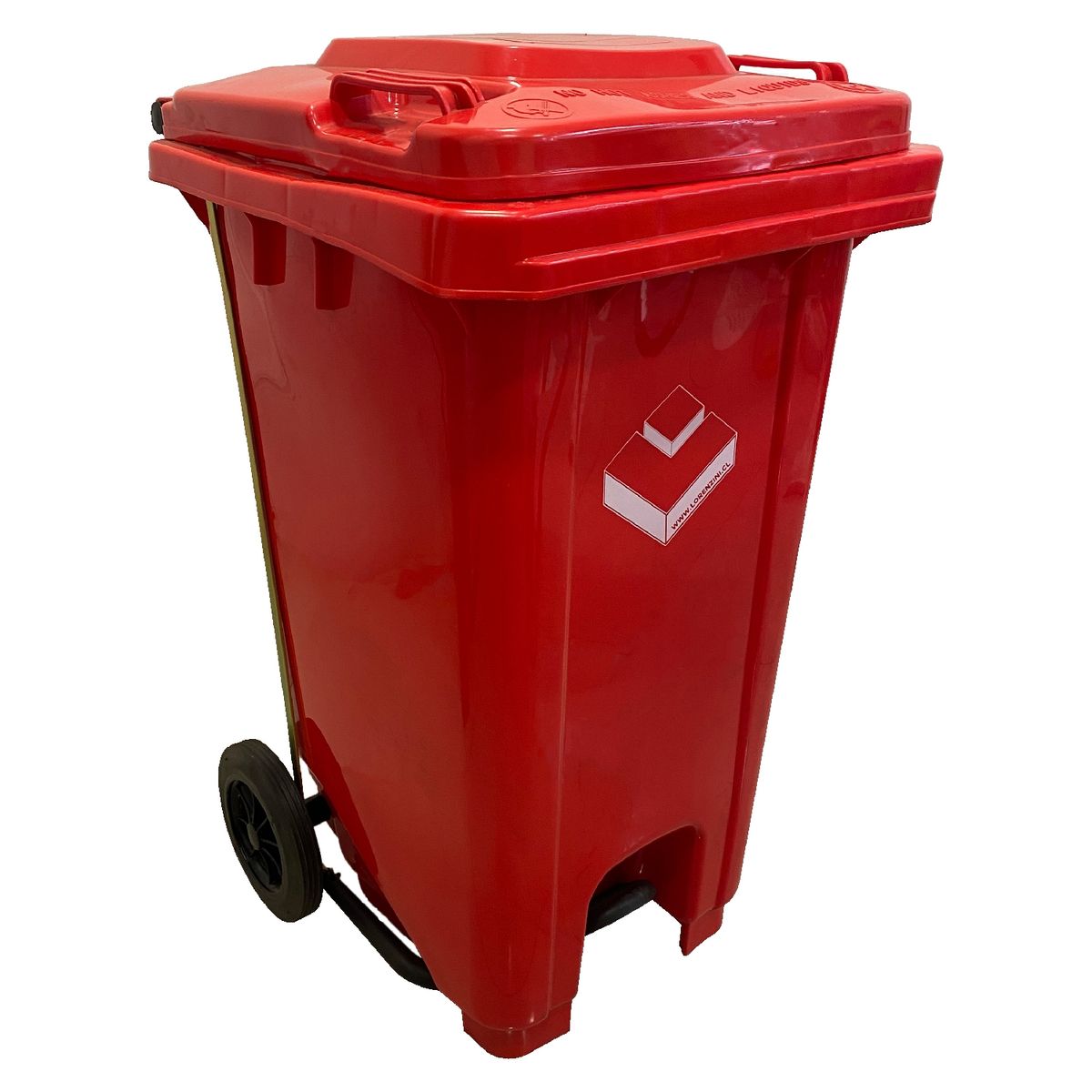 LORENZINI - Contenedor Basurero 100 Litros Rojo con ruedas y pedal