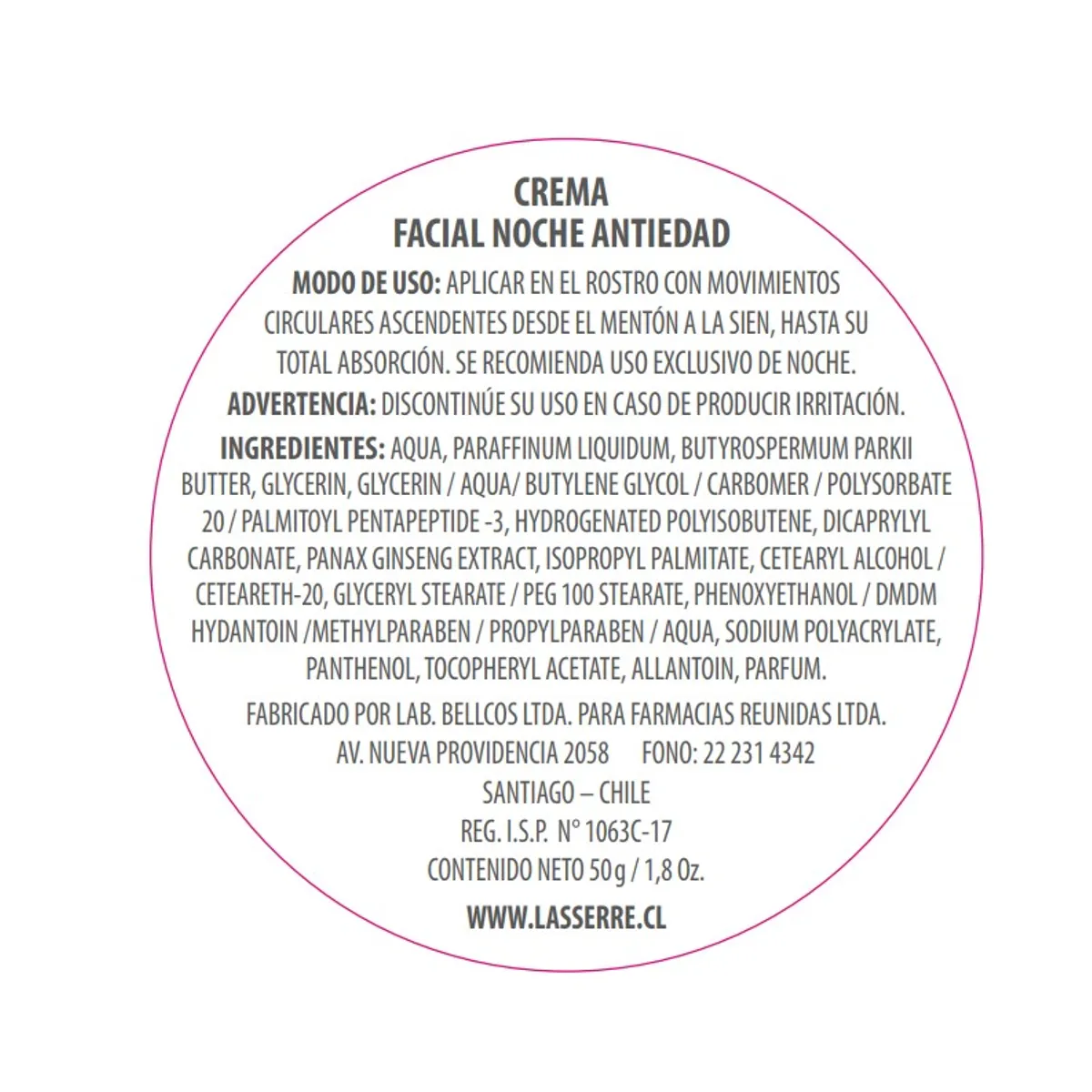 LASSERRE COSMETIQUE - Crema Facial Noche Antiedad 50 g (Nutritiva) Lasserre Cosmétique.-