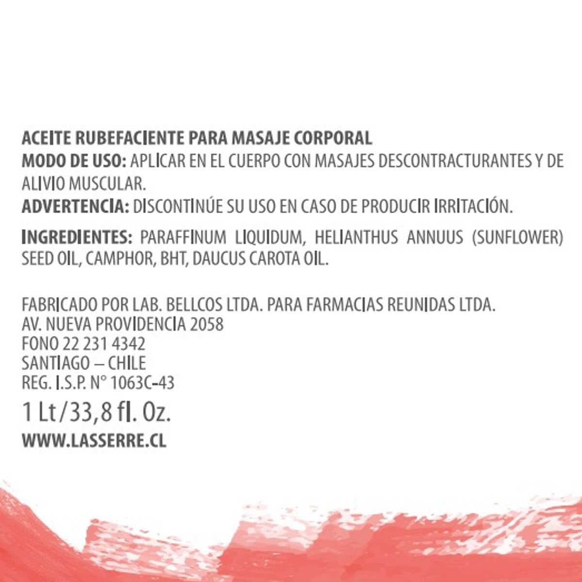 LASSERRE COSMETIQUE - Aceite Rubefaciente Masaje 1 lt Lasserre Cosmétique