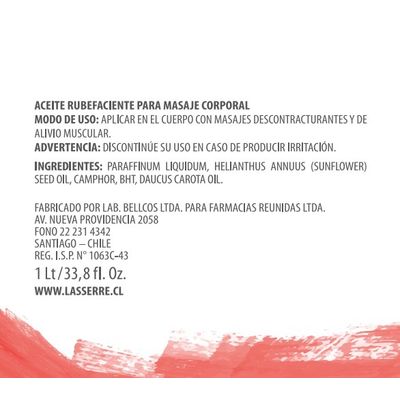 Imagen 2 del producto Aceite Rubefaciente Masaje 1 lt Lasserre Cosmétique