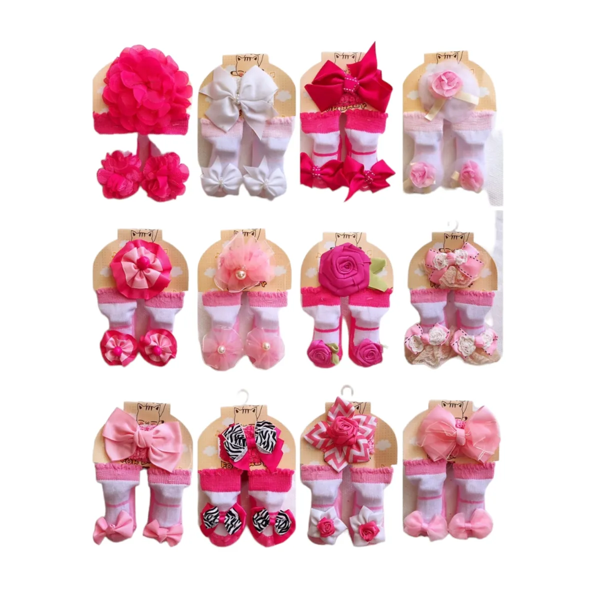 AGW - Pack 3 Set Calcetin + Cintillo Bebe Niña
