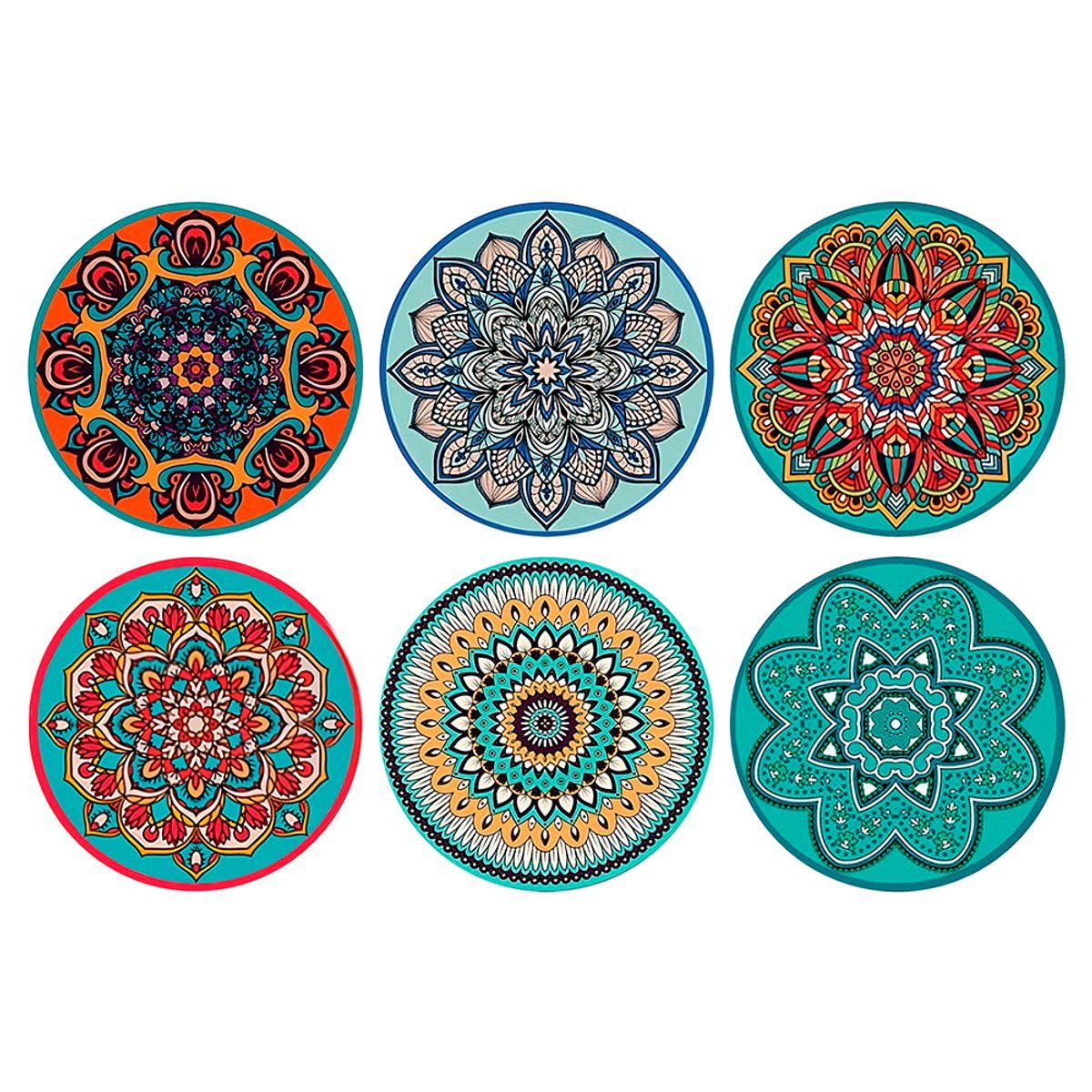 GENERICO - Set 6 Posavasos De Cerámica Con Soporte Dorado - Diseño Mandalas 1