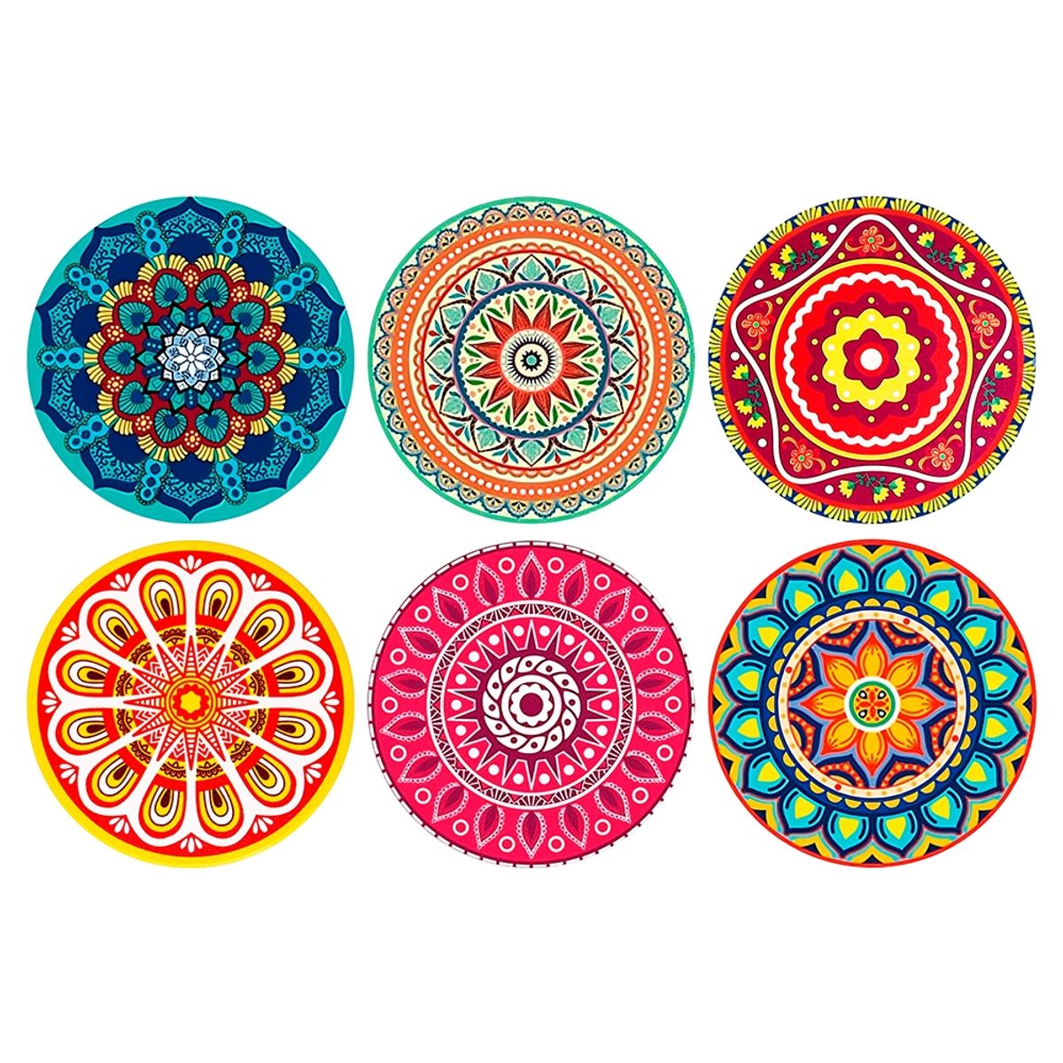 GENERICO - Set 6 Posavasos De Cerámica Con Soporte Dorado - Diseño Mandalas 2