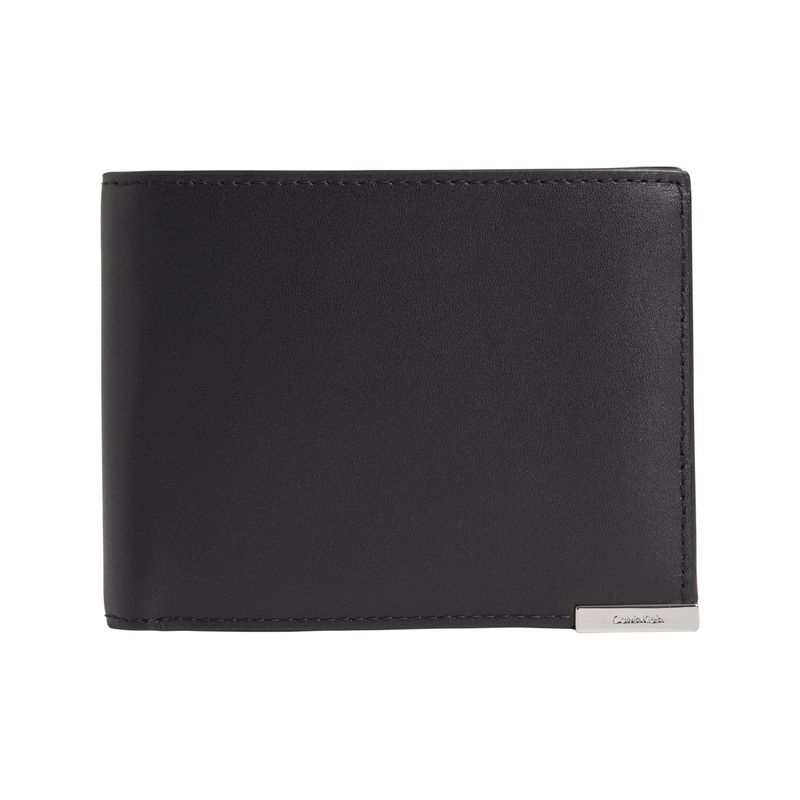 CALVIN KLEIN - Billetera de tres pliegues con logo Negro Calvin Klein