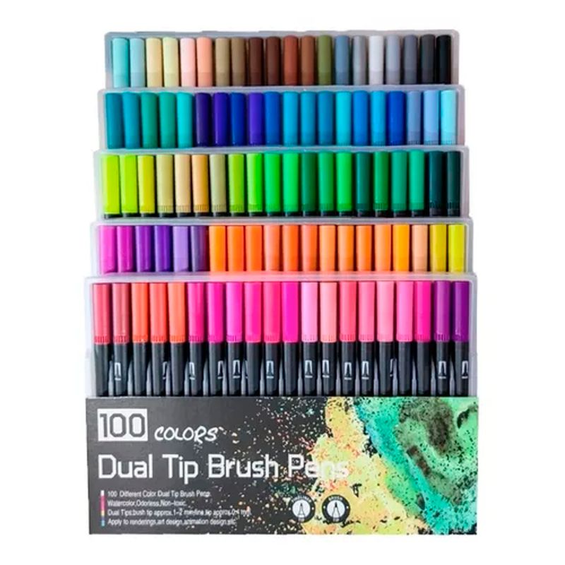 OFERTABKN - 100 Marcadores De Doble Punta Tipo Pincel Colores