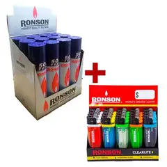 RONSON - Gas Butano 12 un + Caja Encendedores Clearlite 20 un