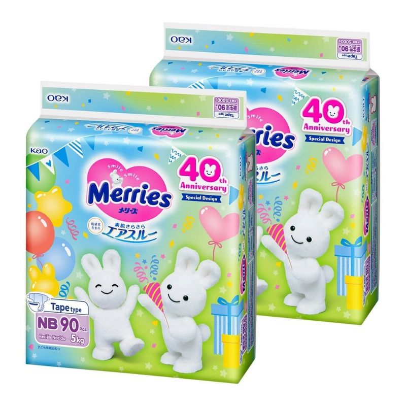 MERRIES - Merries Velcro Pack Edición 40 años aniversario RN 90×2 pcs