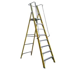 GENERICO - Escalera Fibra De Vidrio Plataforma Con Baranda doble 8 Peldaños