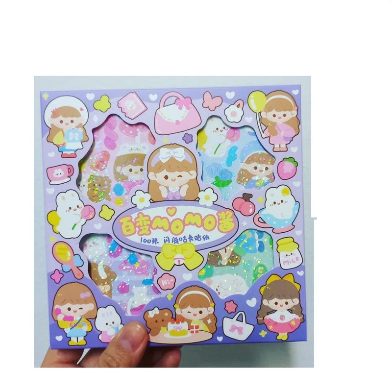 GENERICO - Set De 100 Láminas Stickers Cute Kawai caja morada