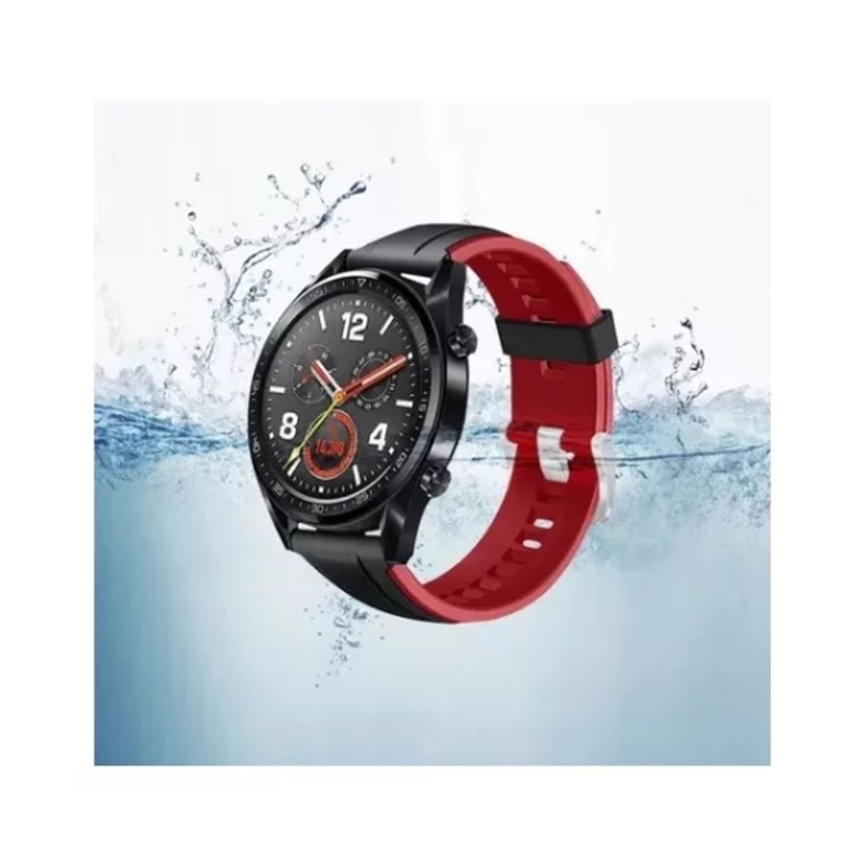 GENERICO - Correa Silicona Para Smartwatch De 46mm Bicolor -22mm-NEGRO ROJO