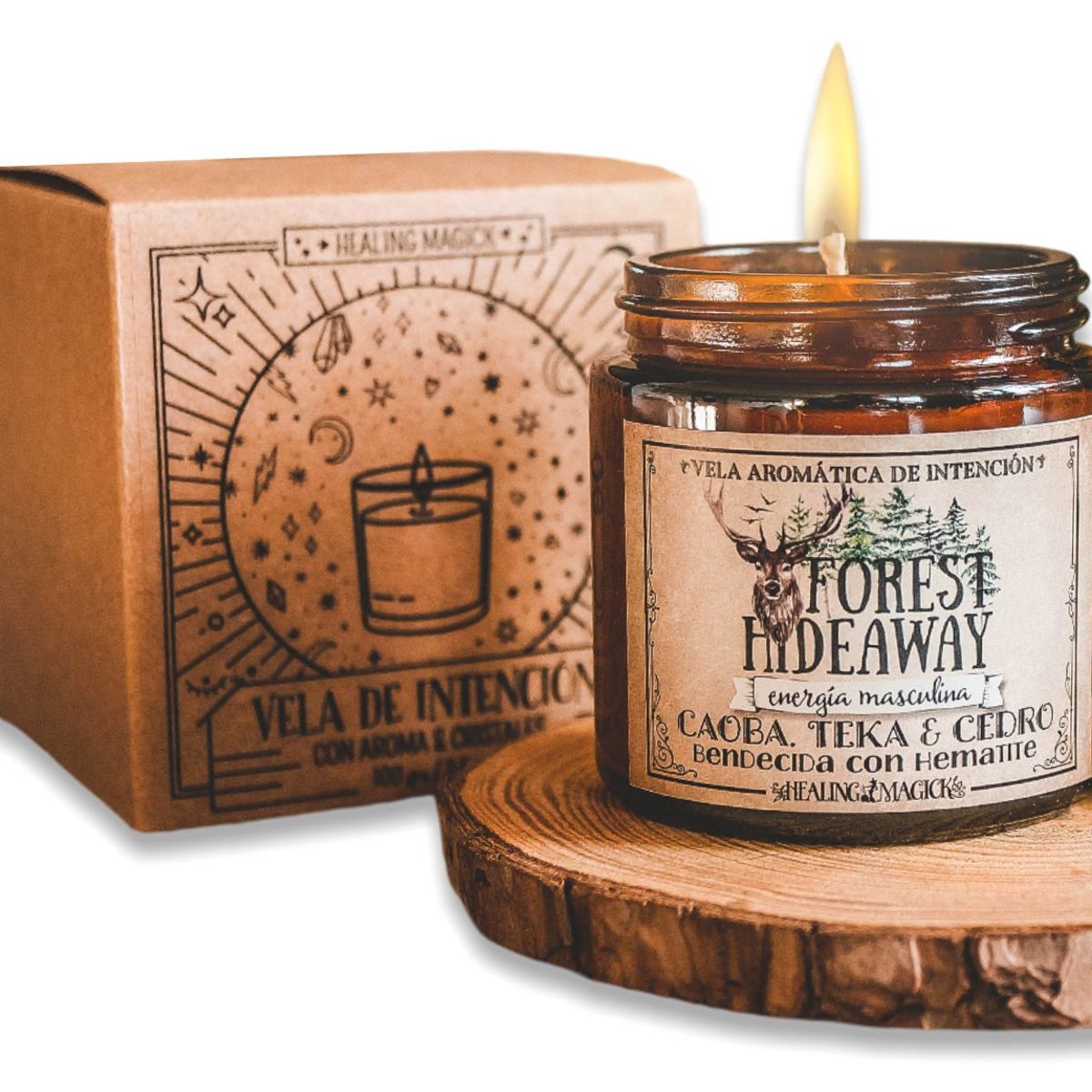 HEALING MAGICK - Forest Hideaway Vela Aromática para Rituales de Energía Masculina