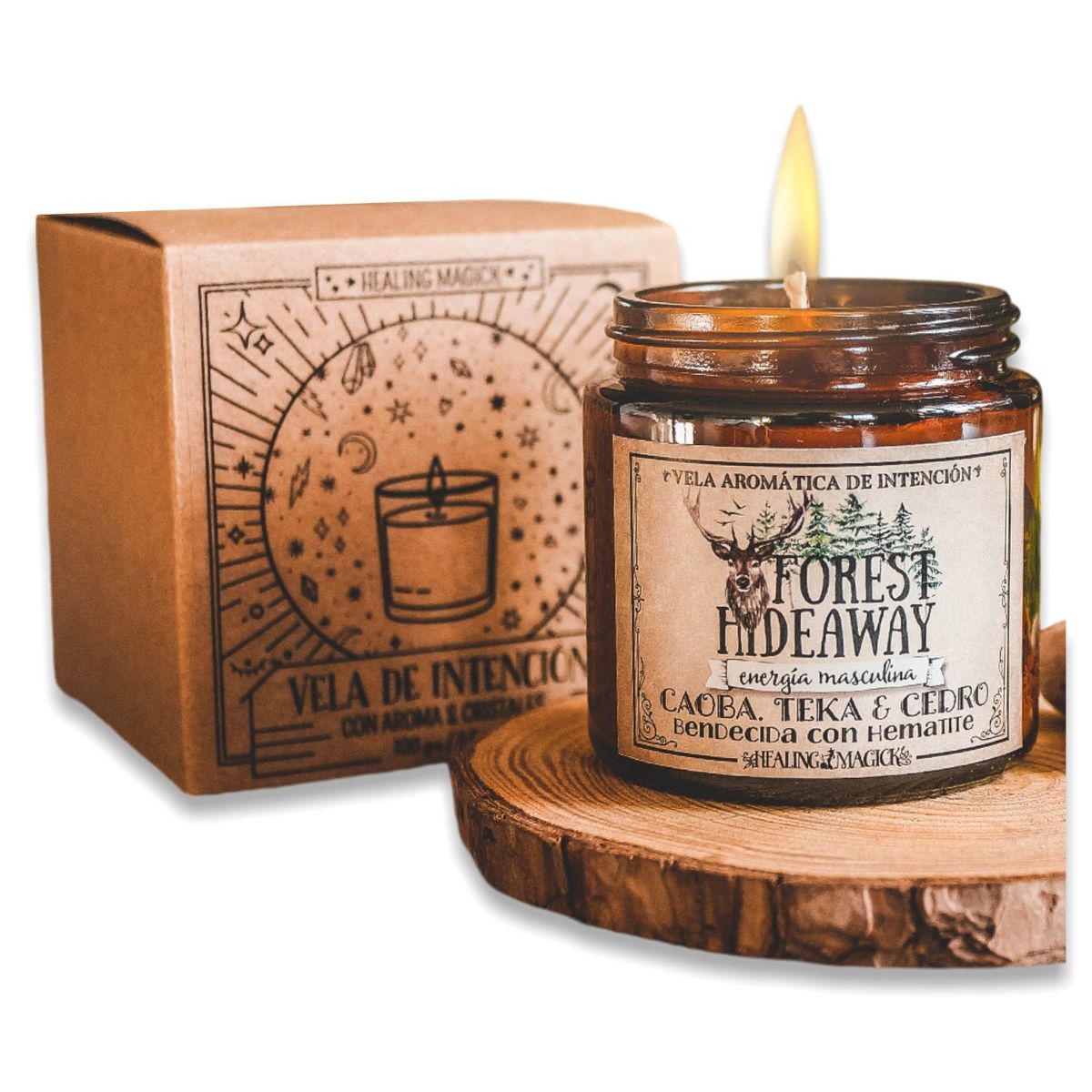 HEALING MAGICK - Forest Hideaway Vela Aromática para Rituales de Energía Masculina