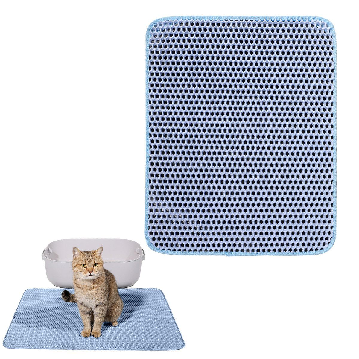 AIZO - Azul Alfombra Atrapa Arena Para Gatos Salida Arenero Doble Capa