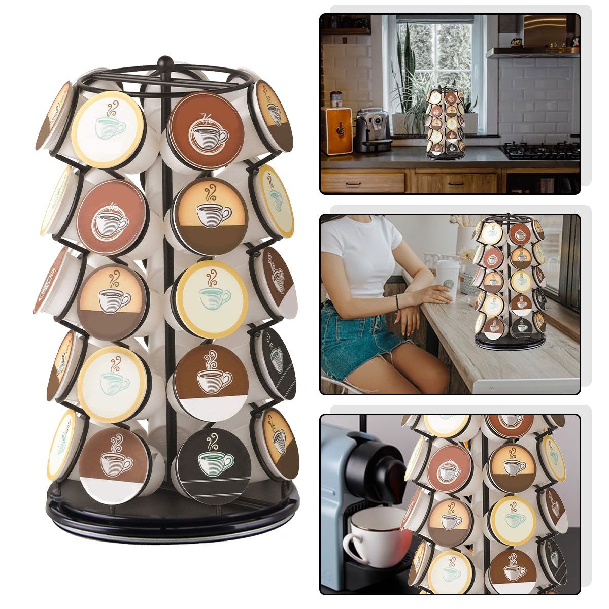 AIZO - Porta Soporte de Cápsula de Café Giratorio 360° 35 Caps