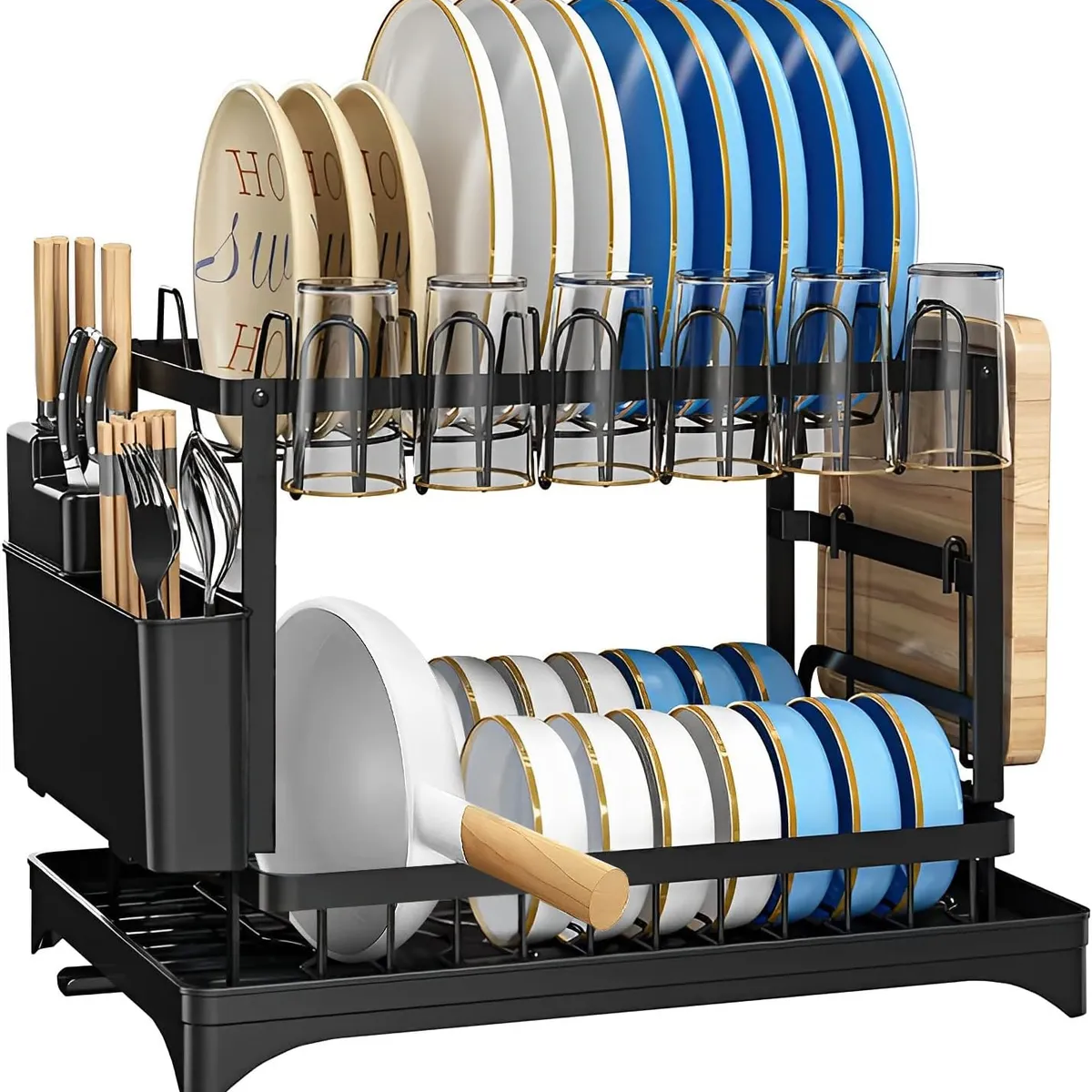 AIZO - Escurridor de Platos con Drenaje Automático de 2 Niveles