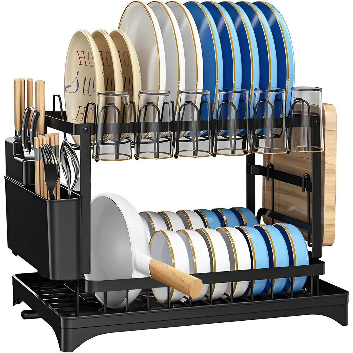 AIZO - Escurridor de Platos con Drenaje Automático de 2 Niveles