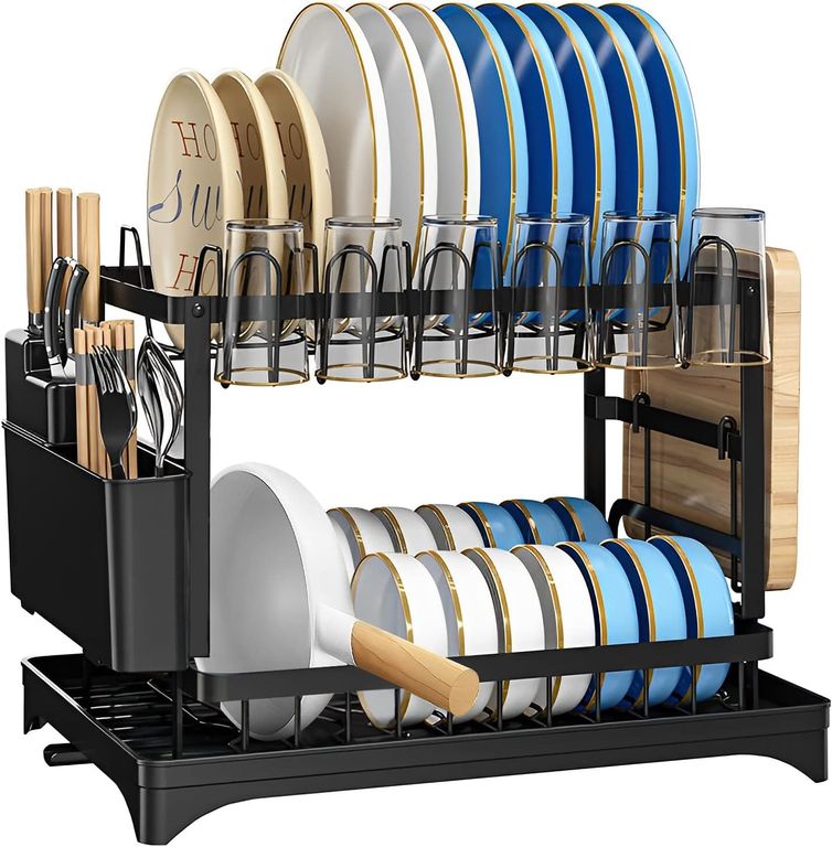 AIZO - Secador Escurridor Loza Platos 2 Niveles Drenaje Automático