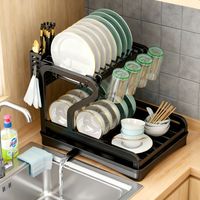 Secador Escurridor de Loza Platos y Vasos 2 Niveles con Drenaje Automático y Accesorios Modernos