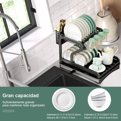 Imagen 2 del producto Secador Escurridor de Loza Platos y Vasos 2 Niveles con Drenaje Automático y Accesorios Modernos