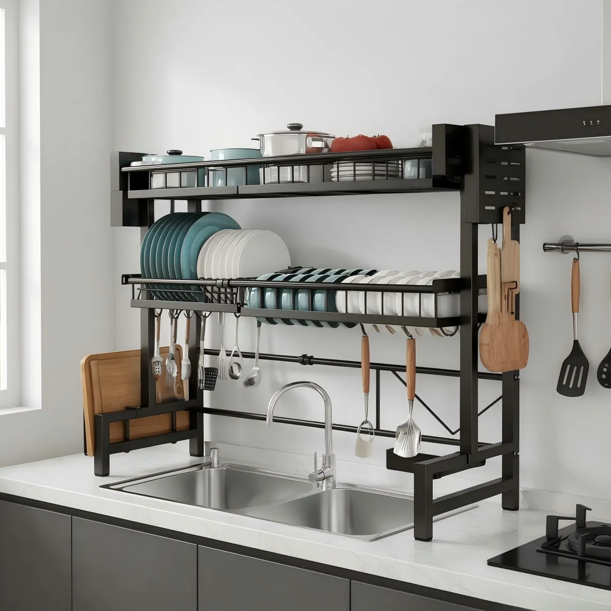 AIZO - Escurridor Retráctil Secador Ajustable Loza Platos 2 Niveles