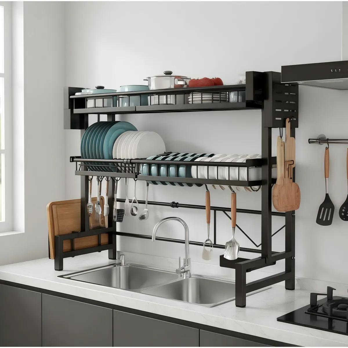 AIZO - Escurridor Retráctil Secador Ajustable Loza Platos 2 Niveles