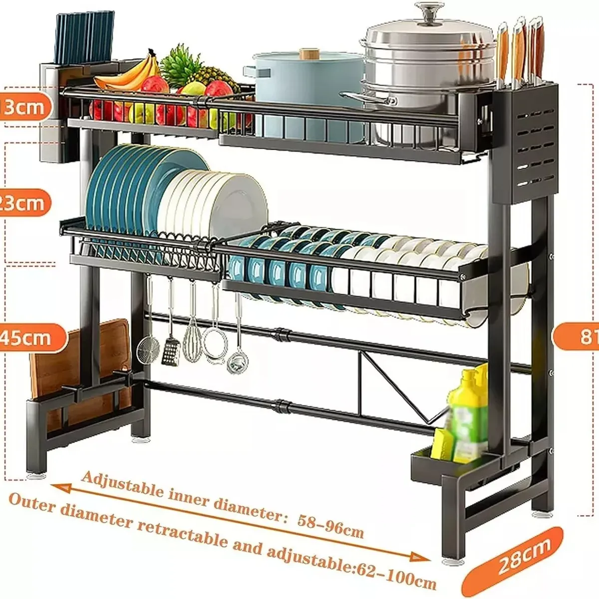 AIZO - Escurridor Retráctil Secador Ajustable Loza Platos 2 Niveles