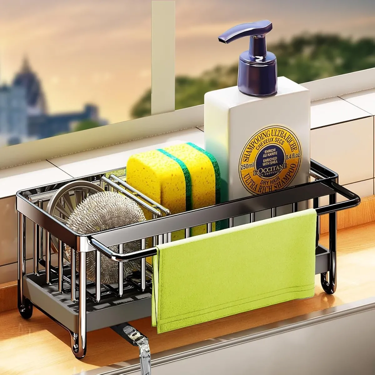 AIZO - negro Estante Inoxidable Drenaje Automátic De Trapo Cocina