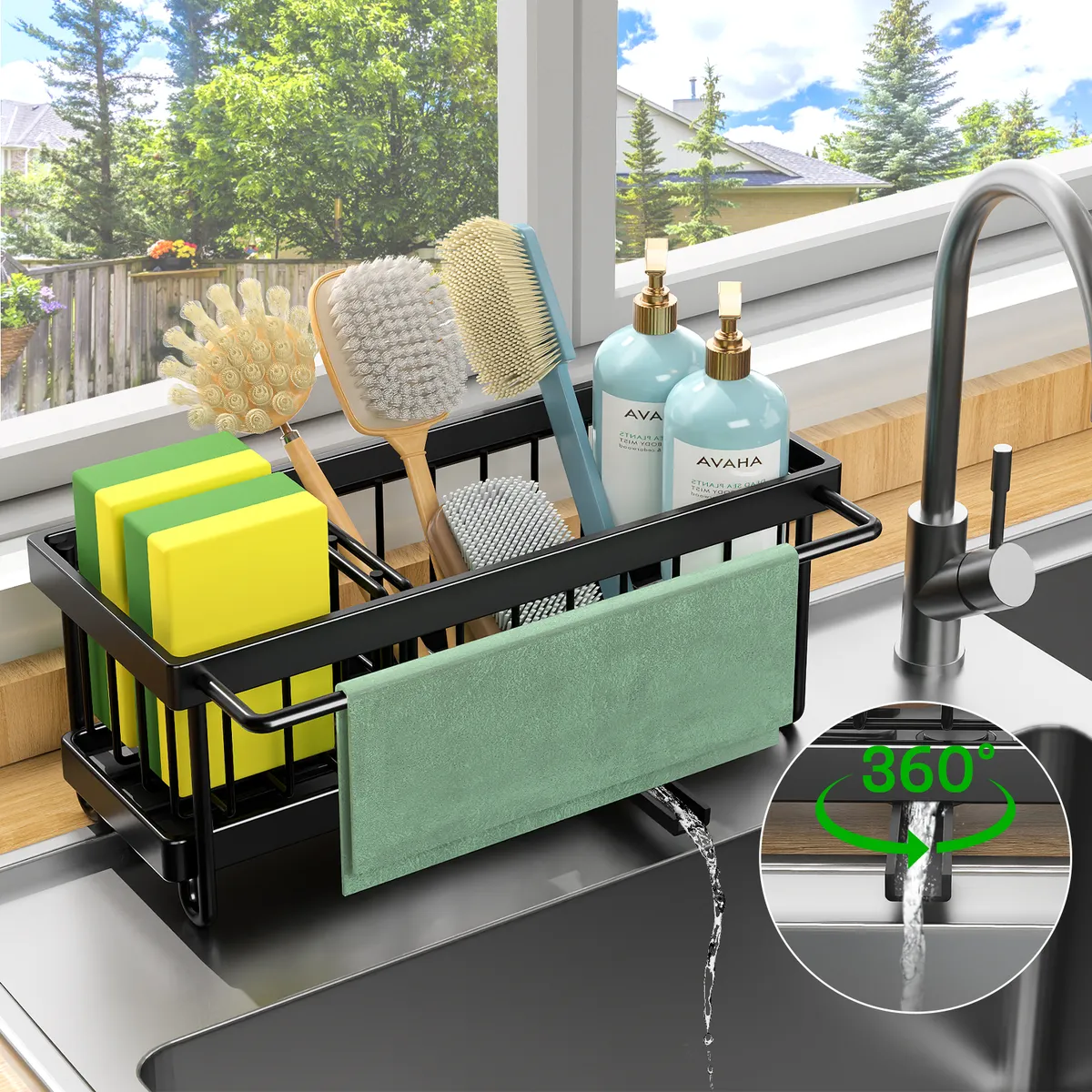 AIZO - negro Estante Inoxidable Drenaje Automátic De Trapo Cocina