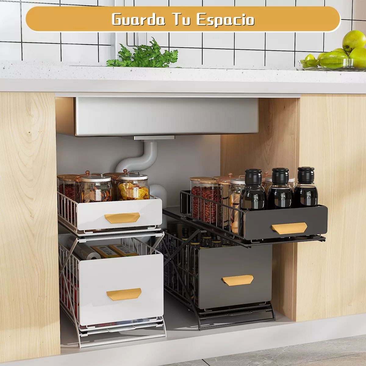 AIZO - Organizador Ajustable Debajo De Cocina Fregadero 2 Niveles